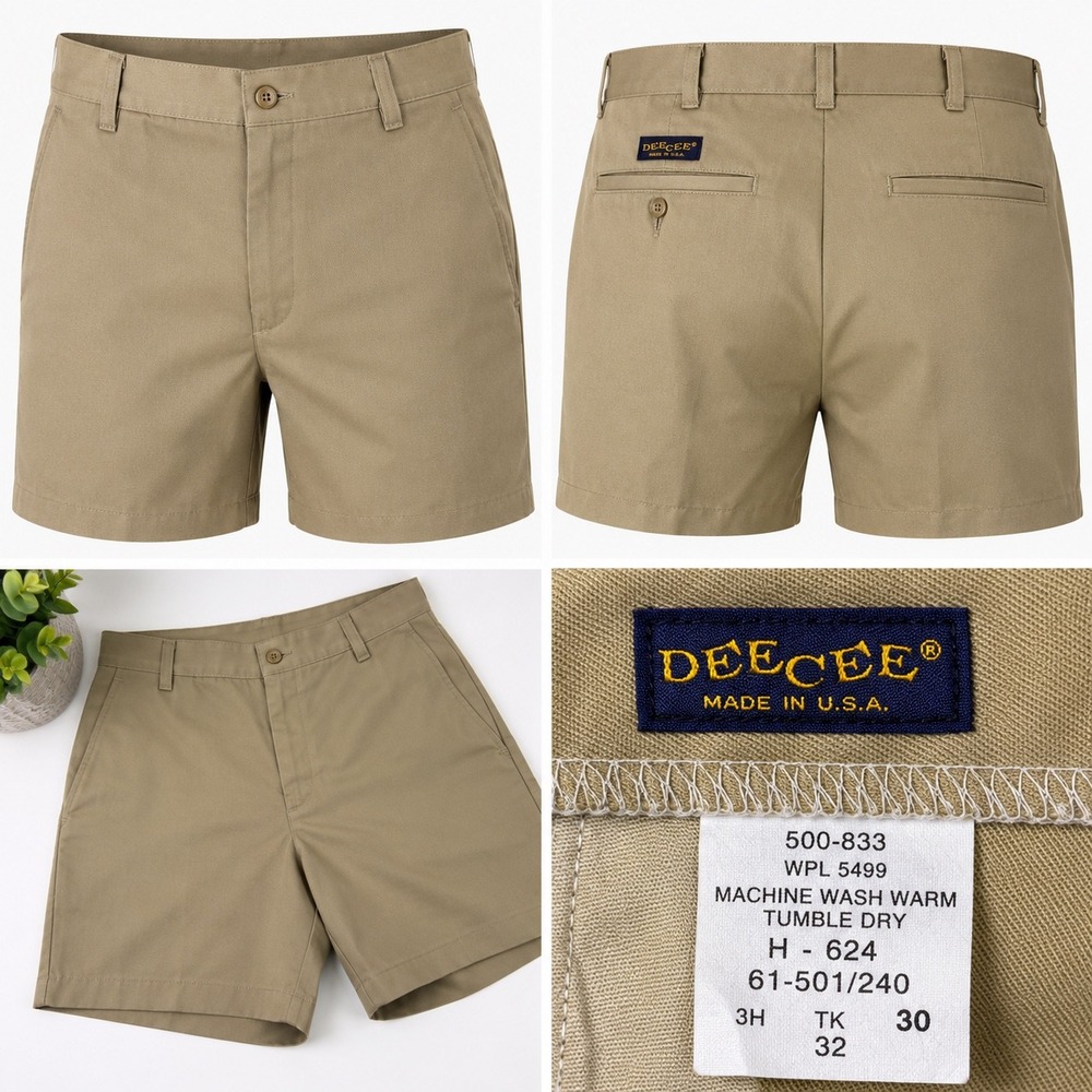 Dee Cee Chino Shorts Mens 30 Tan Vintage Made in USA Flat Front Twill 90s Retro